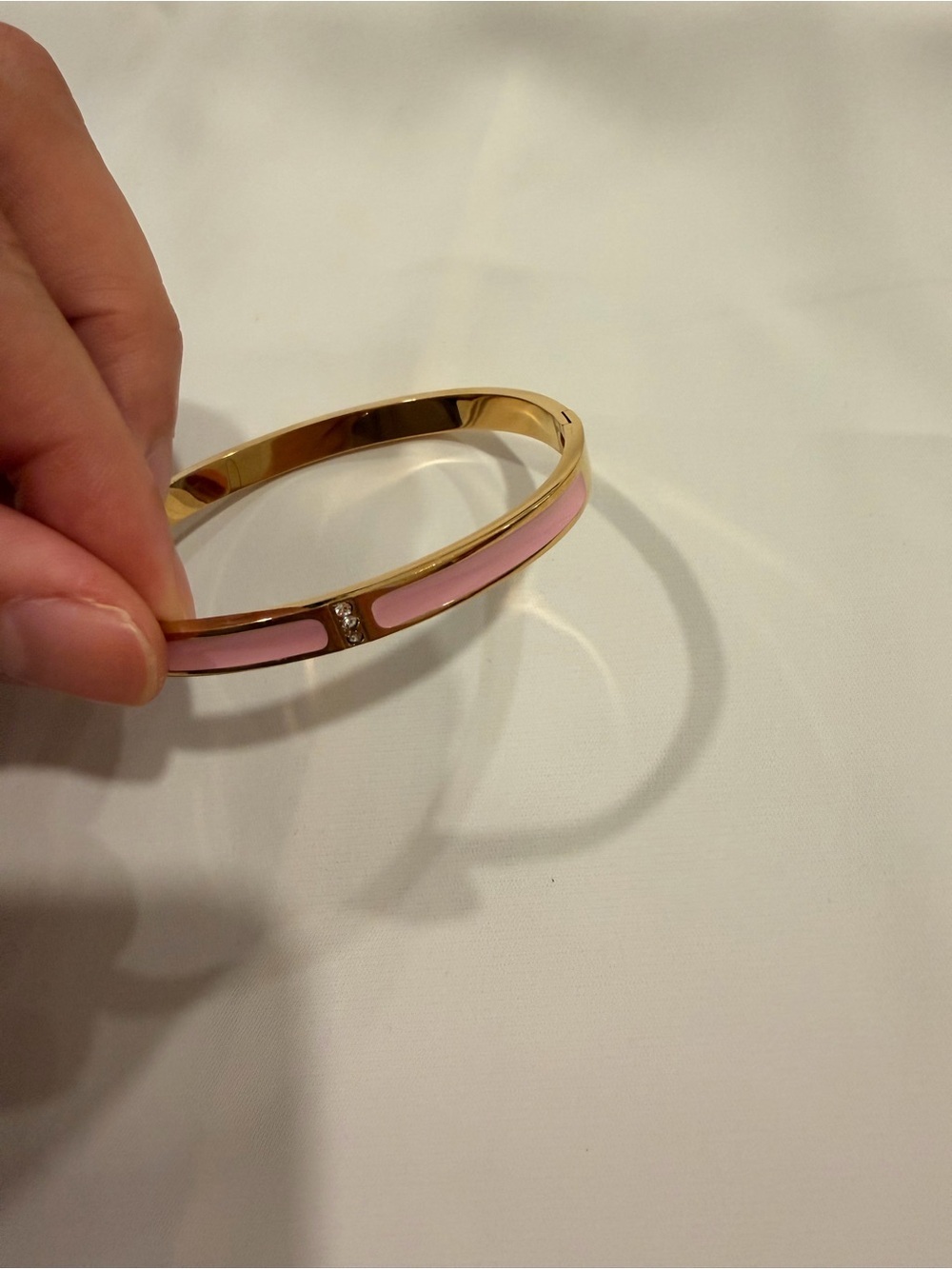 Gold Pink Enamel Hinged Bangle Bracelet - Picture 9 of 9